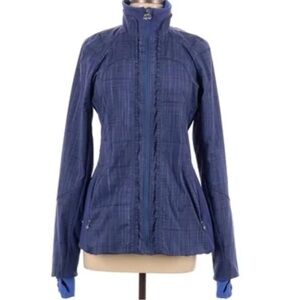 Lululemon “Ahead of the Curve” Ruffle Plaid Jacket Sz 4 Metal Logo Zippers
